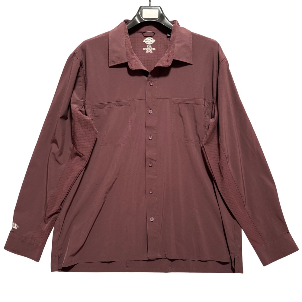 Dickies‎ Mens 2XL Work Shirt Active Lightweight Burgundy Long Sleeve Button Up